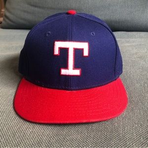 New Era Texas Rangers Blue and Red 59Fifty Fitted Hat